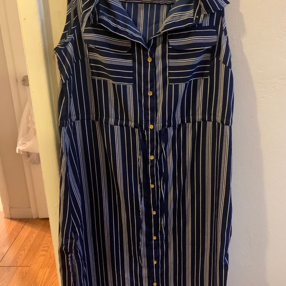 Blue and white striped dress